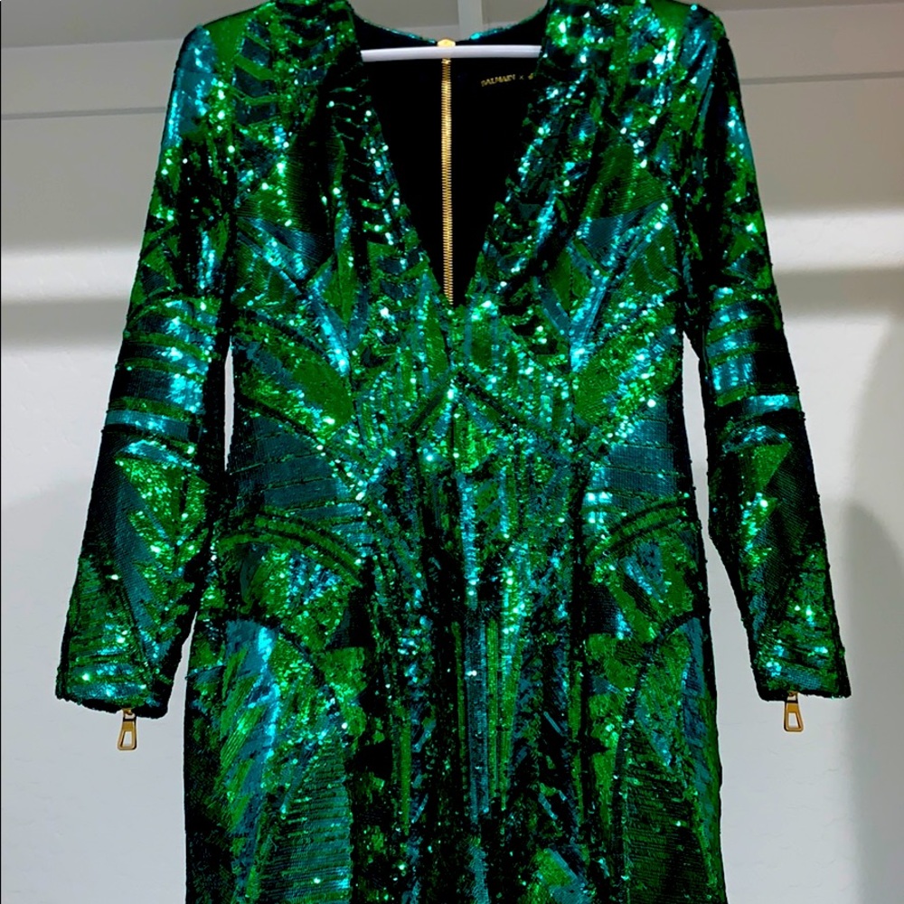 H&M green balmain dress